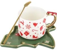 Tazza tè natalizia con piattino albero e cucchiaino