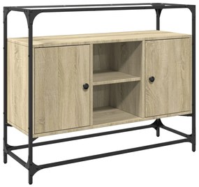 Credenza piano vetro rovere sonoma 98x35x81cm legno multistrato