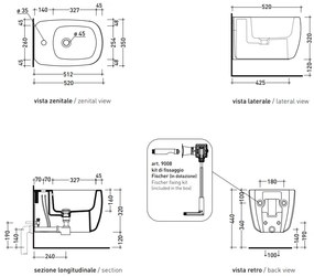 Ceramica Flaminia Monò MN218 bidet sospeso monoforo con troppopieno e kit fissaggio in ceramica bianco lucido