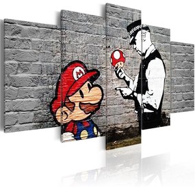 Quadro Super Mario Mushroom Cop (Banksy)  Colore Grigio, Dimensioni e Misure 100x50