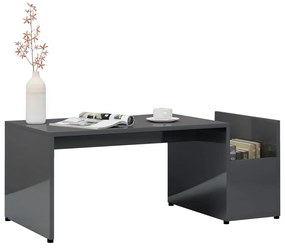 Tavolino da caffè grigio lucido 90x45x35 cm in truciolato
