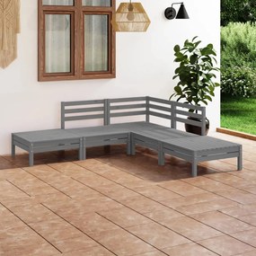 Set Salotto da Giardino 5 pz in Legno Massello di Pino Grigio