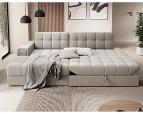 Divano angolare beige allungabile (con penisola a sinistra/con chaise lounge) con rivestimento in velluto Blezalt – ELTAP