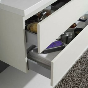 Mobile bagno sospeso bianco venato 80 cm lavabo e specchiera LED Easy