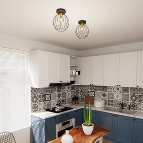Plafoniera Minimal Industrial Geb 1 Luce Nera E Oro