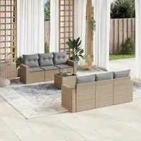 Set Divani da Giardino 7 pz con Cuscini Beige in Polyrattan 3218699