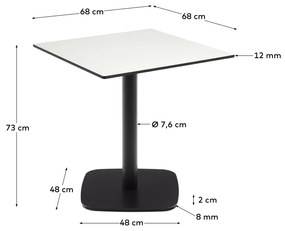 Kave Home - Tavolo per esterno Dina bianco con gamba in metallo rifinita in nero 68 x 68 x 70 cm