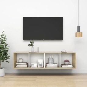 Armadietto tv bianco e rovere sonoma 37x37x142,5 cm truciolato