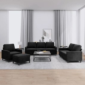 Set Di Divani 4 Pz Con Cuscini Nero İn Velluto /