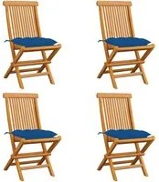 Sedie da Giardino con Cuscini Blu 4 pz Massello di Teak 3062593