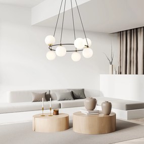 Lampadario Minimal Tiamat Acciaio Nero Oro 7 Luci E14 Ip20