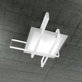 Plafoniera Industrial-Minimal Cross Metallo Bianco Vetro 4 Luci E27