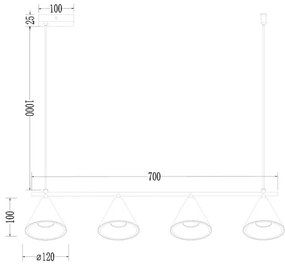 Lampadario a sospensione con filo CONE 4xGU10/10W/230V oro/nero