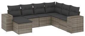 Set divani da giardino 7 pz con cuscini grigio in polyrattan