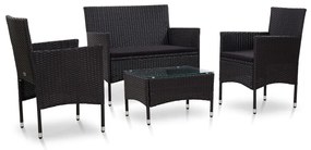 Set divani da giardino 4 pz con cuscini in polyrattan nero