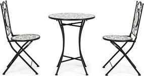 Set bistrot da giardino in mosaico con tavolino tondo e sedie pieghevoli Positano Bizzotto