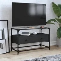 Mobile TV con Piano in Vetro Nero 80x35x51 cm Legno Multistrato 846059