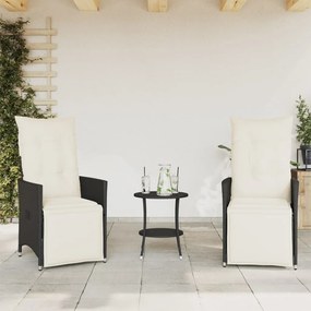 Set da bistrò 3 pz con cuscini nero in polyrattan