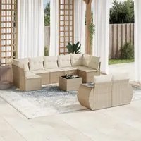 Set Divano da Giardino 10 pz con Cuscini Beige in Polyrattan 3221827