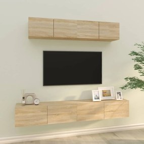 Set Di Mobili Porta Tv 4 Pz Rovere Sonoma İn Legno Multistrato /
