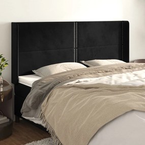Testiera Ad Orecchio Nera 163x16x118/128 Cm İn Velluto /