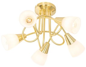 Plafoniera classica oro con vetro opalino 5 luci - Inez