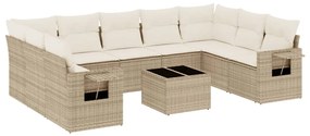 Set divano da giardino 10 pz con cuscini beige in polyrattan