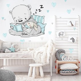 Adesivo murale - Orso con libro e coniglietto con cuori | Inspio