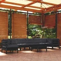 Set Divani da Giardino 9 pz con Cuscini Neri in Legno di Pino cod mxl 43390