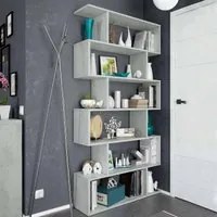 Libreria Joliet, Mobile portalibri alta bifacciale, Scaffale divisorio con 5 ripiani, Scaffale da ufficio moderno, cm 80x25h192, Grigio cemento