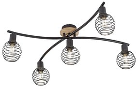 Faretto da soffitto di design nero con legno 5 luci - Winsten