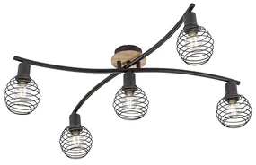 Faretto da soffitto di design nero con legno 5 luci - Winsten