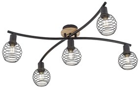 Faretto da soffitto industriale nero con legno 5 luci - Profitti