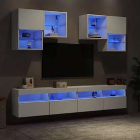 Set Mobili TV a Muro 6 pz con Luci LED Bianco