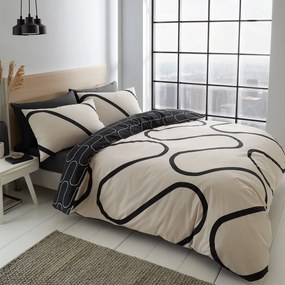 Biancheria da letto nera e beige 200x200 cm Linear Curve - Catherine Lansfield