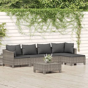 Set divani da giardino 6 pz con cuscini in polyrattan grigio