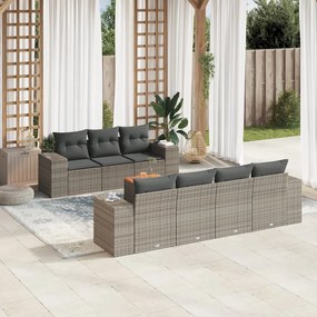 Set divano da giardino 8 pz con cuscini grigio in polyrattan