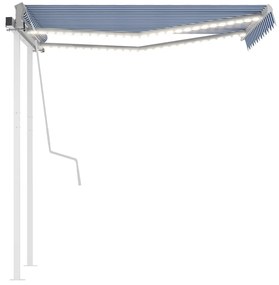 Tenda da Sole Retrattile Manuale con LED 3x2,5 m Blu e Bianco