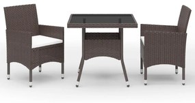 Set Pranzo Da Giardino 3pz Polyrattan E Vetro Temperato Marrone /