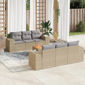 Set divani da giardino 7 pz con cuscini beige in polyrattan