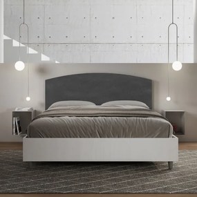 Letto contenitore da 160x190 in legno bianco e testata in microfibra grigio Antilia