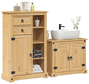 Set Mobili Da Bagno 2 Pz Corona İn Legno Massello Di Pino /