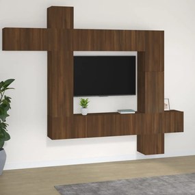 Set mobili porta tv 9 pz rovere marrone in legno multistrato