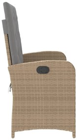 Panca Reclinabile da Giardino con Cuscini Beige in Polyrattan