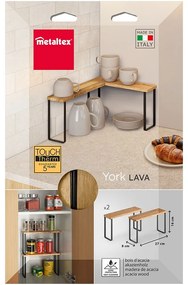 Set di ripiani aggiuntivi color nero opaco/di colore naturale in legno 2 pz 27x8 cm York – Metaltex