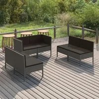 Set Divani da Giardino 6 pz con Cuscini in Polyrattan Grigio 3094354