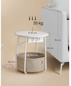 Tavolino con prese elettriche integrate e porte USB NOIRA beige/bianco