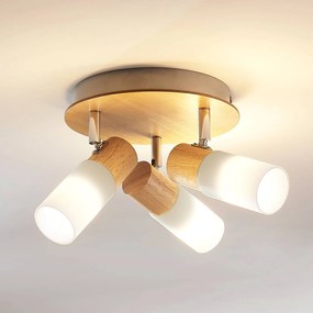 Faretto da soffitto Lindby Christoph, 20 cm, a 3 luci, legno, rondel Christoph Lindby, dimmerabile, Legno chiaro, Camera da letto, Legno, Campagna / Rustiche, Faretto