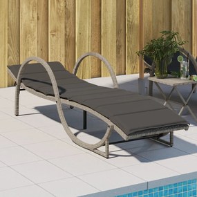 Lettino Prendisole Con Cuscino Grigio 60x199x42cm İn Polyrattan /