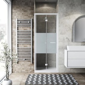 Porta doccia pieghevole Record, L 82-86 cm x H 195 cm x SP 6 mm, profilo bianco, vetro smerigliato